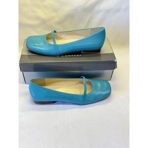 Nine & Company Leather Turquoise Blue Mary Jane Style Flat Square Toe Shoes Sz 7